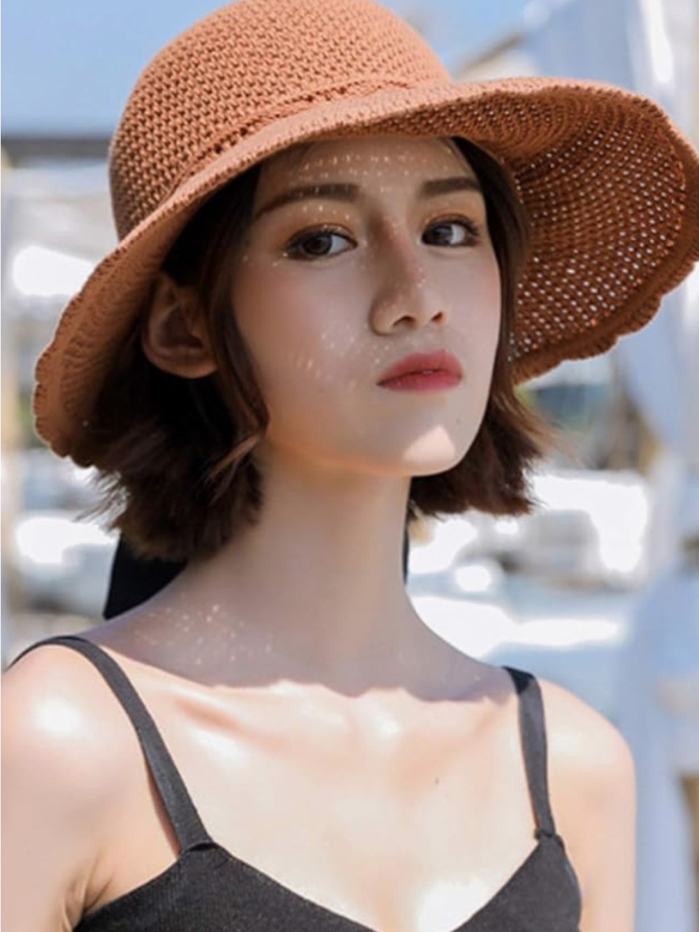 Sun Hats for Women with Ponytail Hole UV Protection Wide Brim Beach Cap Lightwei